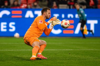 LEVERKUSEN, Almanya - 10 HAZİRAN, 2026: Mark Flekken - 1. Bundesliga maçı Bayer 04 Leverkusen, Bayarena 'da Vfb Stuttgart' a karşı..