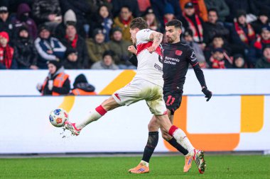 LEVERKUSEN, Almanya - 10 HAZİRAN, 2026: Ramon Hendriks, Martin Terrier - 1. Bundesliga maçı Bayer 04 Leverkusen, Bayarena 'da Vfb Stuttgart' a karşı..