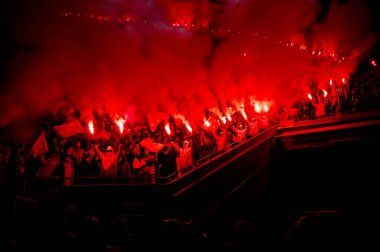 COLOGNE, GERMANY - 14 Ocak 2026: 1 Bundesliga futbol maçı. FC Koeln, FC Bayern Münih 'e karşı. Rhein Enerji Stadyumunda