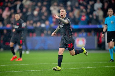 LEVERKUSEN, GERMANY - 28 HAZİRAN, 2026: Alejandro Grimaldo, gol - Bayer 04 Leverkusen ile Villareal FC arasında oynanan UEFA Şampiyonlar Ligi futbol maçı.
