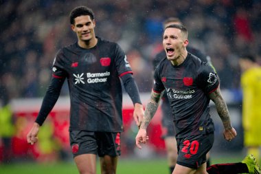 LEVERKUSEN, GERMANY - 28 HAZİRAN, 2026: Alejandro Grimaldo, gol - Bayer 04 Leverkusen ile Villareal FC arasında oynanan UEFA Şampiyonlar Ligi futbol maçı.