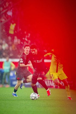 LEVERKUSEN, GERMANY - 28 JANUARY, 2026: Alejandro Grimaldo, gol, Aleix Garcia, Lucas Vazquez, Robert Andrich, Jarell Quansah - Bayer 04 Leverkusen ile Villareal FC arasında oynanan UEFA Şampiyonlar Ligi maçı.