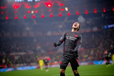 LEVERKUSEN, GERMANY - 1 HAZİRAN, 2023: Malik Tillman, gol - Bayer 04 Leverkusen ile Villareal FC arasındaki UEFA Şampiyonlar Ligi maçı.