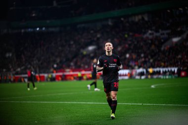 LEVERKUSEN, GERMANY - 3 Şubat 2026: Alejandro Grimaldo, DFB Pokal maçı Bayer 04 Leverkusen ile St. Pauli