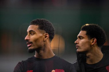 LEVERKUSEN, GERMANY - 3 Şubat 2026: Loic Bade, Jarell Quansah, DFB Pokal maçı Bayer 04 Leverkusen, Bayena 'da St. Pauli' ye karşı