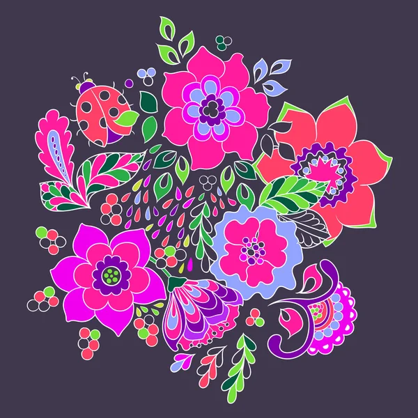 Design floral vetorial. Flores e elementos do doodle da folha — Vetor de Stock
