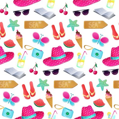Dikişsiz vektör deseni. Yaz teması üzerine illüstrasyon