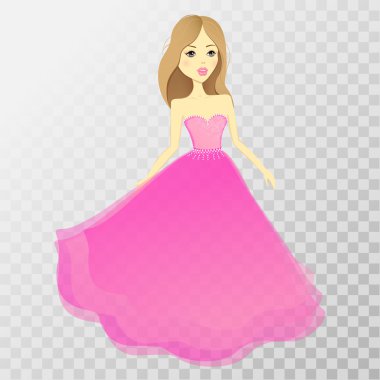 Elbiseli güzel küçük kız. Vektör karakteri ile bir transp