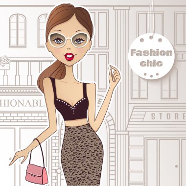 Markete yürüme sokaktaki moda kız. Kız s gider