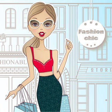 Markete yürüme sokaktaki moda kız. Kız s gider