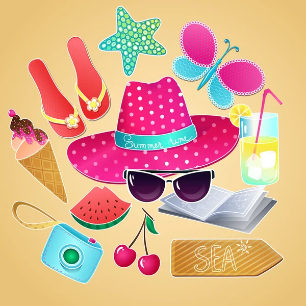 Set de verano.Colección vectorial con elementos de vacaciones de verano . — Vector de stock