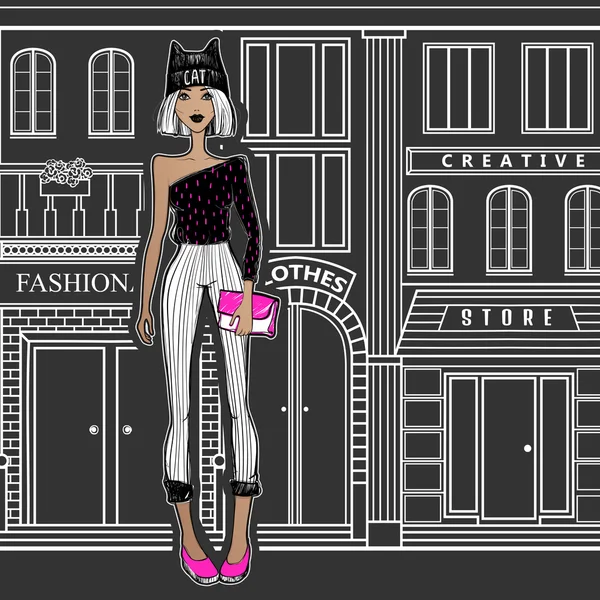 Mode Mädchen auf den Straßen — Stockvektor