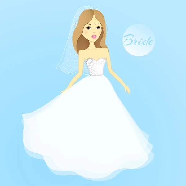 Schöne Mädchen in einem Hochzeitskleid. Vektor Cartoon Braut. Hochzeit — Stockvektor