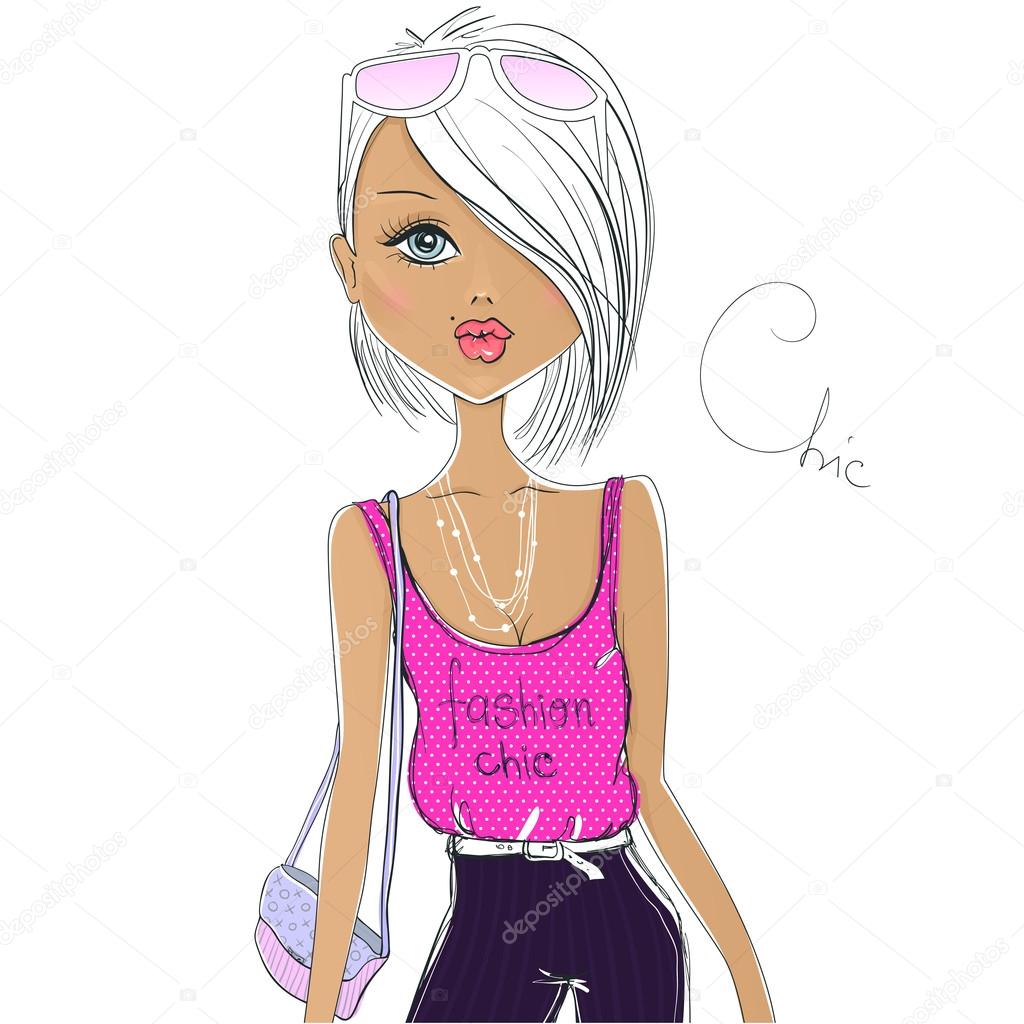 Cute fashion cartoon girl in sketch style. Fashion vector girl. Stock Vector Image by ©YanaLesiuk #115225930 Cute fashion cartoon girl in sketch style. Fashion vector girl. Stock Vector Image by ©YanaLesiuk #115225930