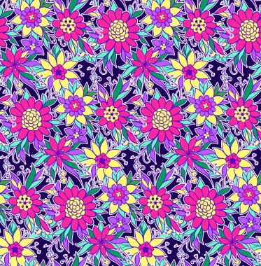 Çiçek ile vektör dikişsiz desen. Renkli dokuyu yineleme