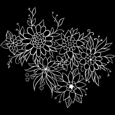 Vektör çiçek açan çiçekler tek renkli. Siyah çiçek kompozisyon 