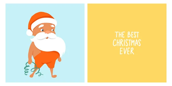 Sommer-Weihnachtsmann-Illustration mit Wassermelone. Frohe Weihnachten am Strand. Tropische Weihnachten und ein glückliches neues Jahr Grußkarte. Lustiger Charakter. — Stockvektor