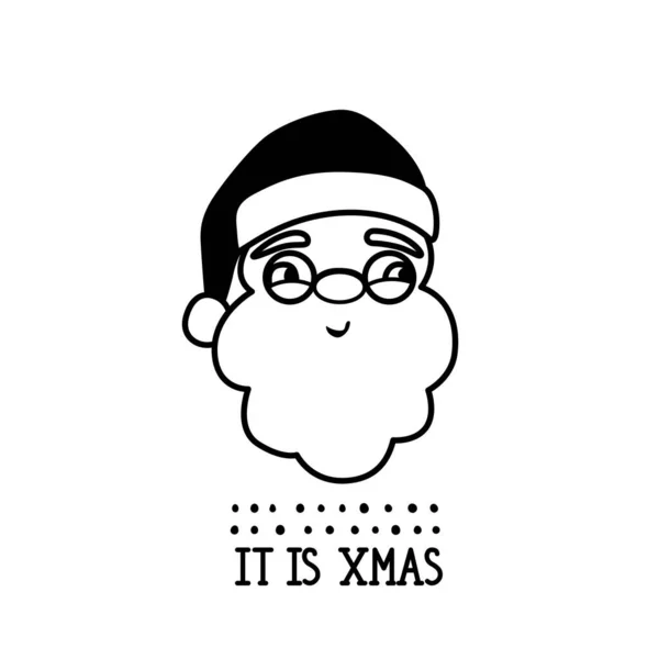 Santa claus head in doodle style and lettering phrase - ItsXmas. Merry Christmas and Happy new Year — Vettoriale Stock