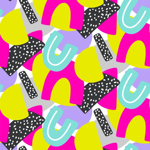 Abstract creative seamless pattern with bright neon shapes. Vector vibrant texture with geometric figures. Modern colorful repetitive print. Contemporary background.
