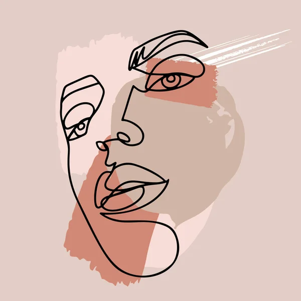 Cara de mulher abstrata. Desenho de arte de linha contínua. Cartaz moderno vetorial em estilo contemporâneo. ilustração esboço minimalista. — Vetor de Stock