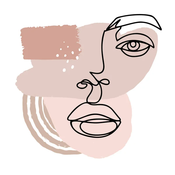 Cara de mujer abstracta. Dibujo continuo del arte de línea. Cartel moderno vectorial en estilo contemporáneo. Esquema minimalista ilustración. — Vector de stock