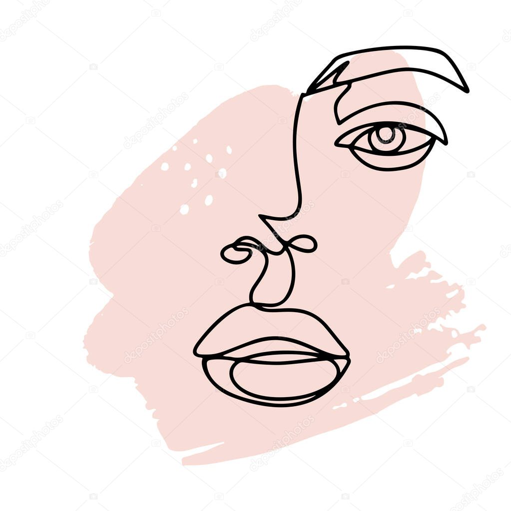 Continuous line drawing. Abstract woman portrait. One line face art vector illustration. Female linear contour isolated on white. Minimal outline silhouette.