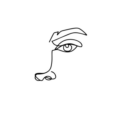 Devamlı çizgi çizimi. Soyut kadın portresi. Tek çizgi sanat vektörü illüstrasyonu. Beyaz üzerinde izole edilmiş doğrusal kadın konturu.