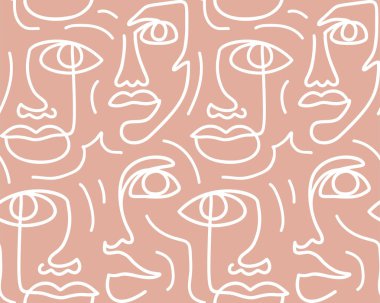 Soyut bir çizgi kusursuz desen. Kadın yüzü olan sürekli bir özgeçmiş. Modern Kadın estetik yapısı. Moda baskısı. Gerçeküstü doku.