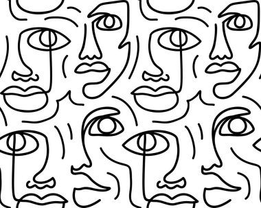 Soyut bir çizgi kusursuz desen. Kadın yüzü olan sürekli bir özgeçmiş. Modern Kadın estetik yapısı. Moda baskısı. Gerçeküstü doku.