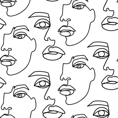 Soyut bir çizgi kusursuz desen. Kadın yüzü olan sürekli bir özgeçmiş. Modern Kadın estetik yapısı. Moda baskısı. Gerçeküstü doku.