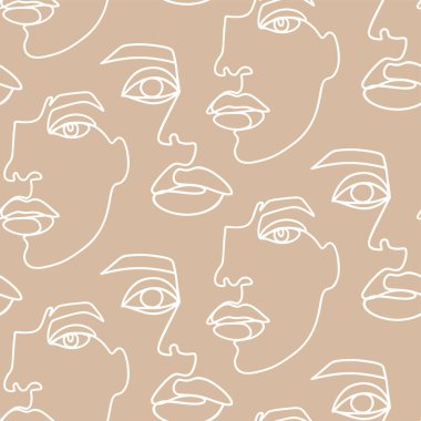 Soyut bir çizgi kusursuz desen. Kadın yüzü olan sürekli bir özgeçmiş. Modern Kadın estetik yapısı. Moda baskısı. Gerçeküstü doku.
