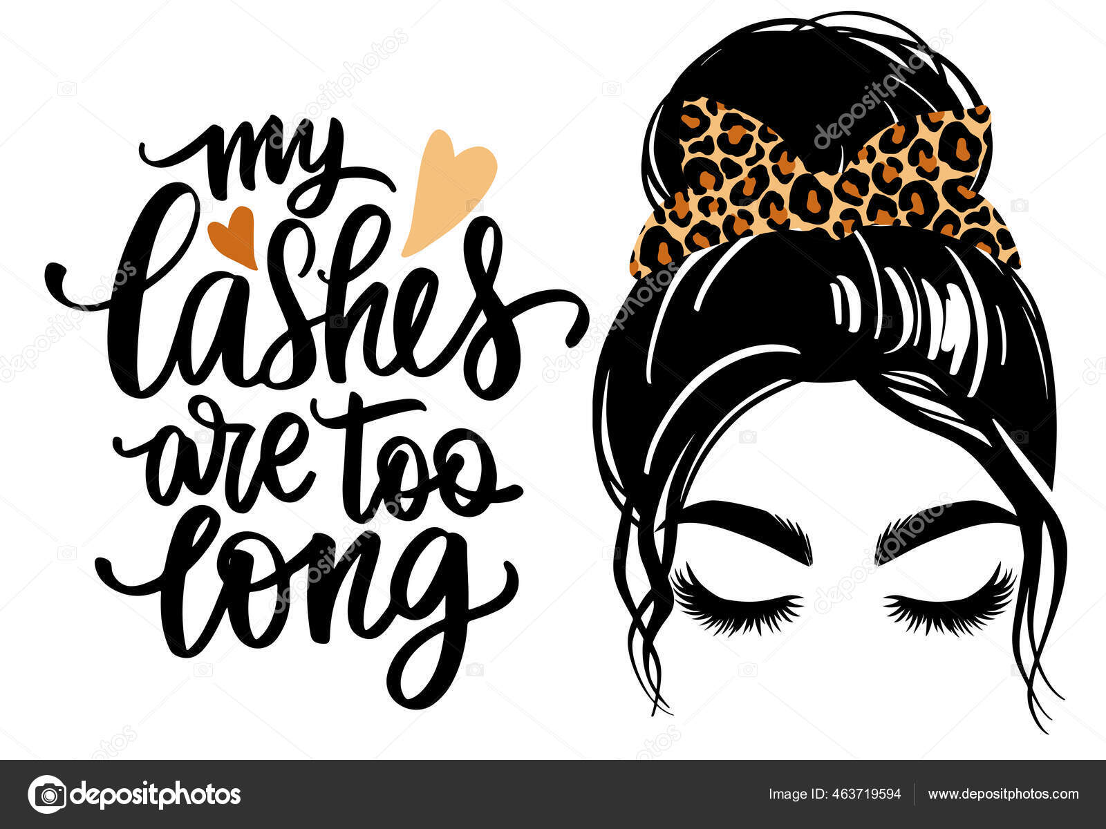 浓密的发髻与豹纹斑纹 病媒妇女轮廓 美丽的女孩画图和时尚引文 图库矢量图像 C Yanalesiuk