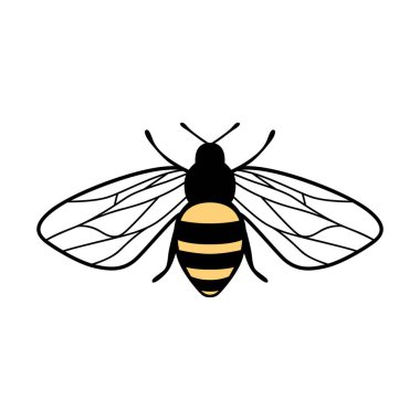 Düz şekilli şirin arı illüstrasyonu. Beyaz arka planda izole edilmiş uçan bal arısı karakteri. Vızıldayan böcek