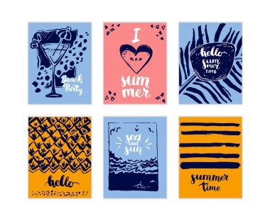 El çizilmiş yaz kartları seti