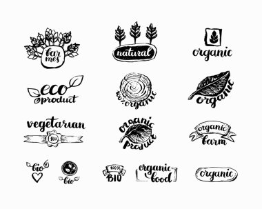 El-Çizilmiş çiftlik taze logo seti