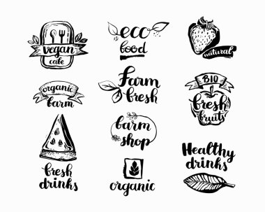 El-Çizilmiş çiftlik taze logo seti