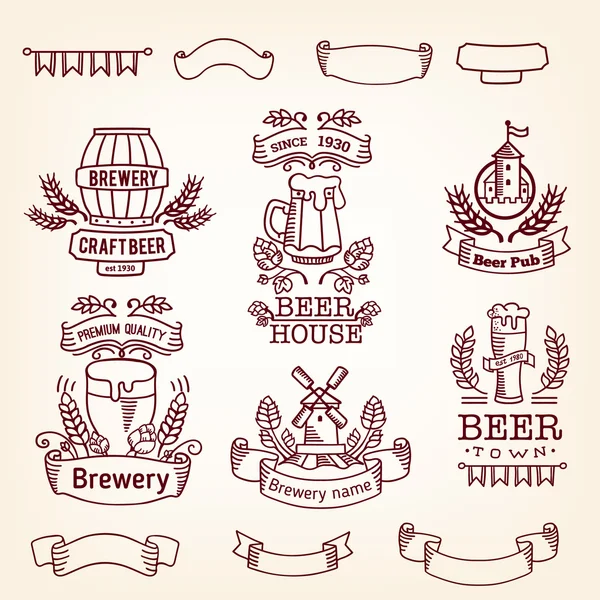 Set de etiquetas de cerveza, Banderas vintage — Vector de stock