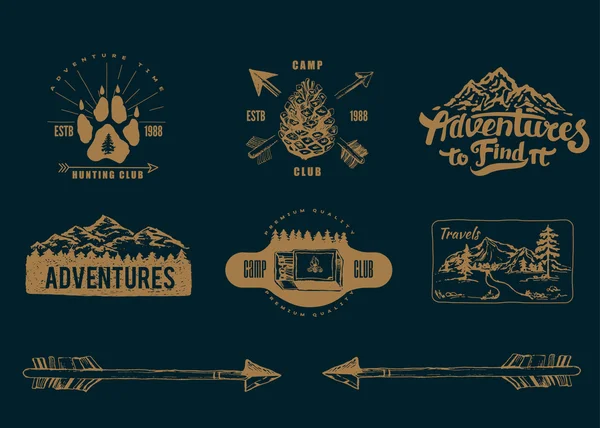 Retro collection of adventure labels — Stock Vector