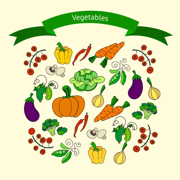 Πολύχρωμο ώριμα λαχανικά σε κύκλο — Διανυσματικό Αρχείο