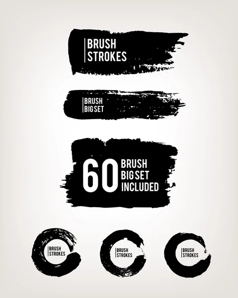 Grand ensemble Grunge brosse d'encre coups — Image vectorielle