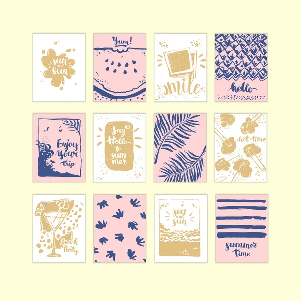 Conjunto de tarjetas de verano dibujadas a mano — Vector de stock