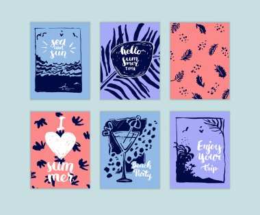 El çizilmiş yaz kartları seti