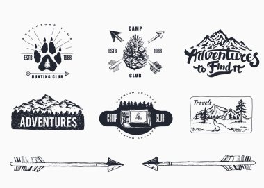 Retro collection of adventure labels clipart