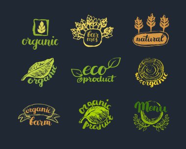 El-Çizilmiş çiftlik taze logo seti