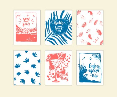 El çizilmiş yaz kartları seti