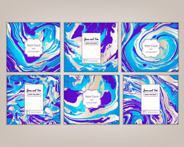 Set of Watercolor Ink marbling texture cards clipart