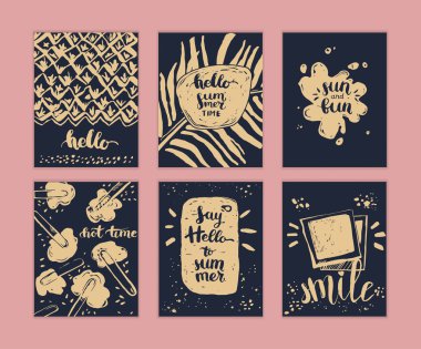 El çizilmiş yaz kartları seti