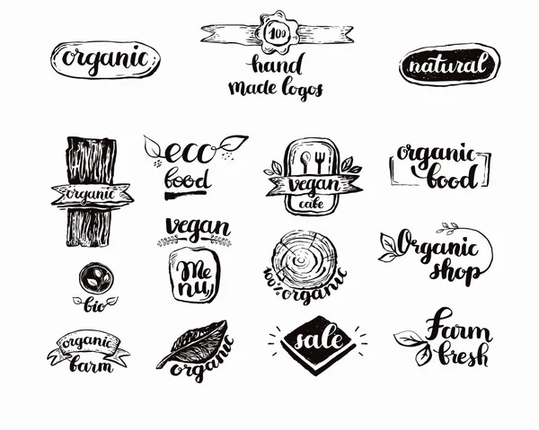 Hand getekende Farm Fresh logo set — Stockvector