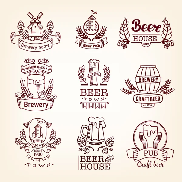 Sada štítků na pivo, vinobraní nápisy — Stockový vektor