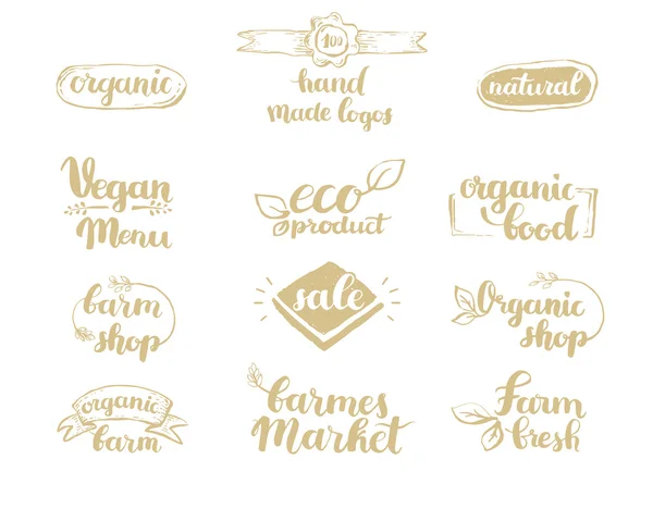 Conjunto de logotipo fresco de granja dibujado a mano — Vector de stock